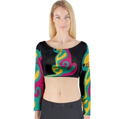 Colorful Abstract Cat  Long Sleeve Crop Top by Valentinaart