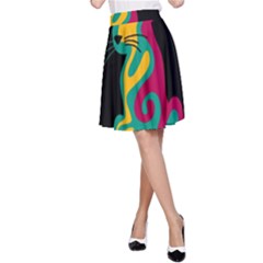 Colorful Abstract Cat  A-line Skirt by Valentinaart