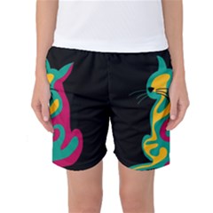 Colorful Abstract Cat  Women s Basketball Shorts by Valentinaart