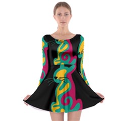 Colorful Abstract Cat  Long Sleeve Skater Dress by Valentinaart