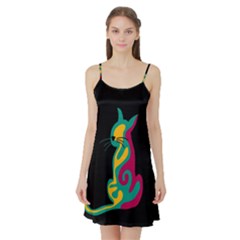 Colorful Abstract Cat  Satin Night Slip by Valentinaart