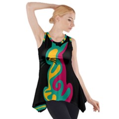 Colorful Abstract Cat  Side Drop Tank Tunic by Valentinaart