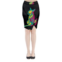 Colorful Abstract Cat  Midi Wrap Pencil Skirt by Valentinaart