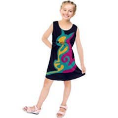 Colorful Abstract Cat  Kids  Tunic Dress by Valentinaart