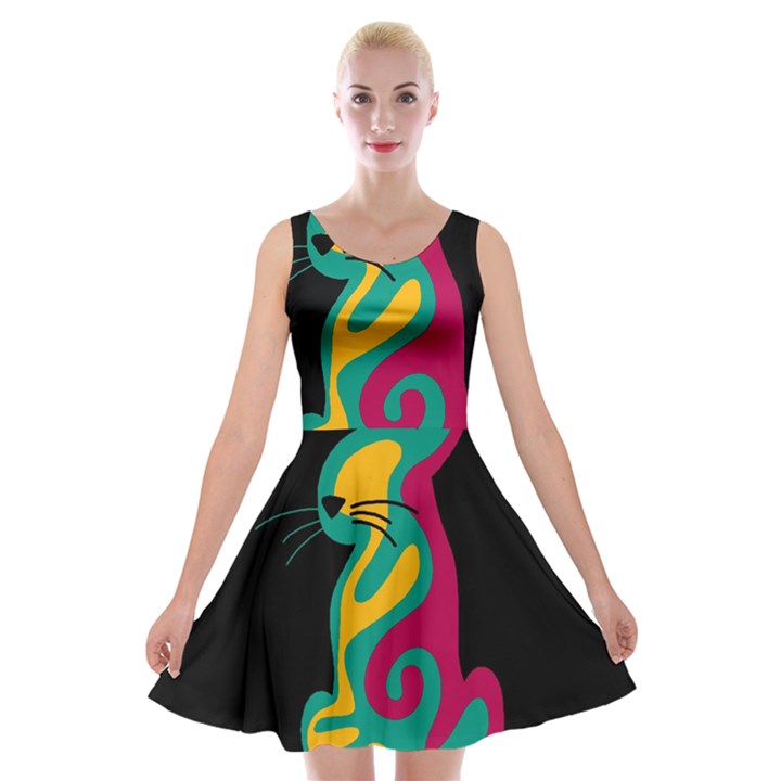 Colorful abstract cat  Velvet Skater Dress