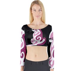 Pink Abstract Cat Long Sleeve Crop Top by Valentinaart