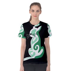 Green Abstract Cat  Women s Cotton Tee