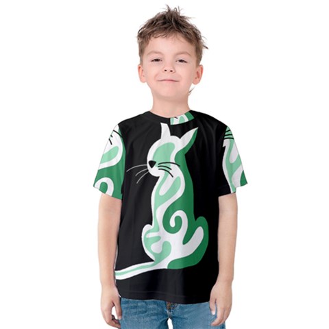 Green Abstract Cat  Kids  Cotton Tee by Valentinaart