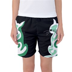 Green Abstract Cat  Women s Basketball Shorts by Valentinaart