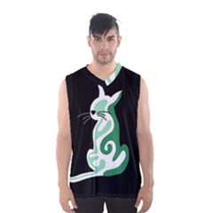 Green Abstract Cat  Men s Basketball Tank Top by Valentinaart