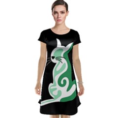 Green Abstract Cat  Cap Sleeve Nightdress by Valentinaart