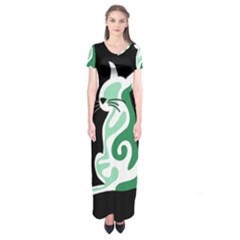 Green Abstract Cat  Short Sleeve Maxi Dress by Valentinaart