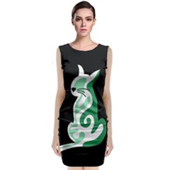 Green Abstract Cat  Sleeveless Velvet Midi Dress by Valentinaart