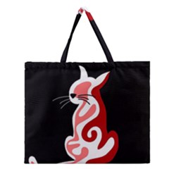 Red Abstract Cat Zipper Large Tote Bag