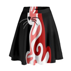 Red Abstract Cat High Waist Skirt by Valentinaart