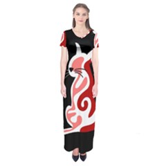 Red Abstract Cat Short Sleeve Maxi Dress by Valentinaart