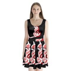 Red Abstract Cat Split Back Mini Dress  by Valentinaart