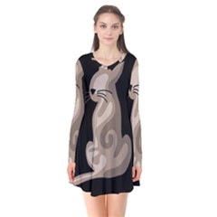 Brown Abstract Cat Flare Dress by Valentinaart