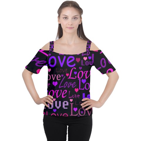 Love Pattern 2 Women s Cutout Shoulder Tee by Valentinaart