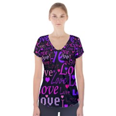 Love Pattern 2 Short Sleeve Front Detail Top by Valentinaart