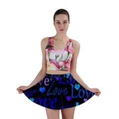 Blue Love Pattern Mini Skirt by Valentinaart