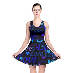 Blue Love Pattern Reversible Skater Dress by Valentinaart