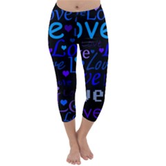 Blue Love Pattern Capri Winter Leggings  by Valentinaart