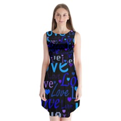 Blue Love Pattern Sleeveless Chiffon Dress  