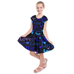 Blue Love Pattern Kids  Short Sleeve Dress by Valentinaart