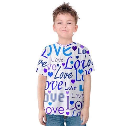 Blue And Purple Love Pattern Kids  Cotton Tee by Valentinaart