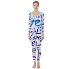 Blue And Purple Love Pattern Long Sleeve Catsuit by Valentinaart