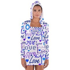 Blue And Purple Love Pattern Women s Long Sleeve Hooded T-shirt by Valentinaart