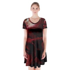 Dark Red Candlelight Candles Short Sleeve V-neck Flare Dress by yoursparklingshop