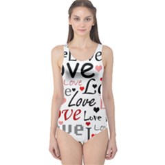 Love Pattern - Red One Piece Swimsuit by Valentinaart