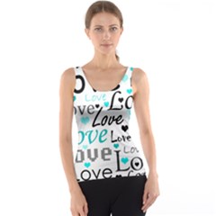 Love Pattern - Cyan Tank Top by Valentinaart