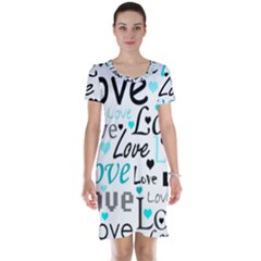 Love Pattern - Cyan Short Sleeve Nightdress by Valentinaart