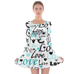 Love Pattern - Cyan Long Sleeve Skater Dress