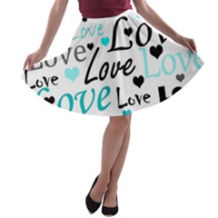 Love Pattern - Cyan A-line Skater Skirt by Valentinaart