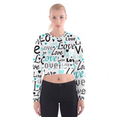 Love Pattern - Cyan Women s Cropped Sweatshirt by Valentinaart