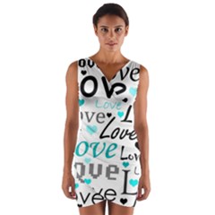 Love Pattern - Cyan Wrap Front Bodycon Dress by Valentinaart