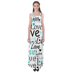 Love Pattern - Cyan Empire Waist Maxi Dress by Valentinaart