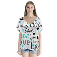 Love Pattern - Cyan Flutter Sleeve Top by Valentinaart