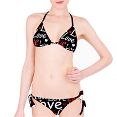 Red Love Pattern Bikini Set by Valentinaart