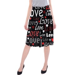 Red Love Pattern Midi Beach Skirt by Valentinaart