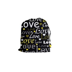 Yellow Love Pattern Drawstring Pouches (small)  by Valentinaart