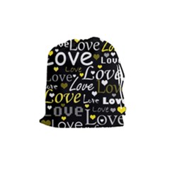 Yellow Love Pattern Drawstring Pouches (medium)  by Valentinaart