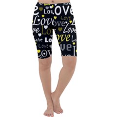 Yellow Love Pattern Cropped Leggings  by Valentinaart