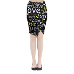 Yellow Love Pattern Midi Wrap Pencil Skirt by Valentinaart