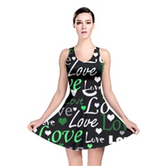 Green Valentine s Day Pattern Reversible Skater Dress by Valentinaart