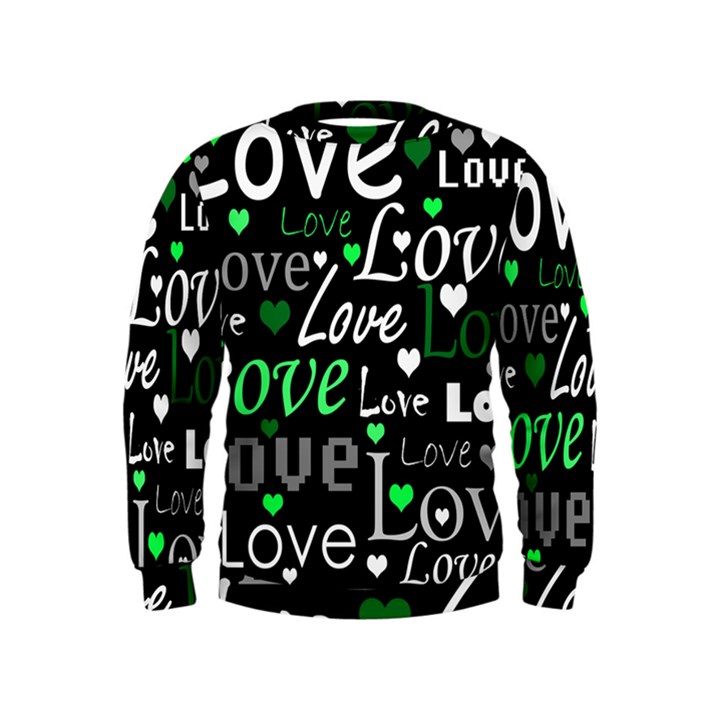 Green Valentine s day pattern Kids  Sweatshirt